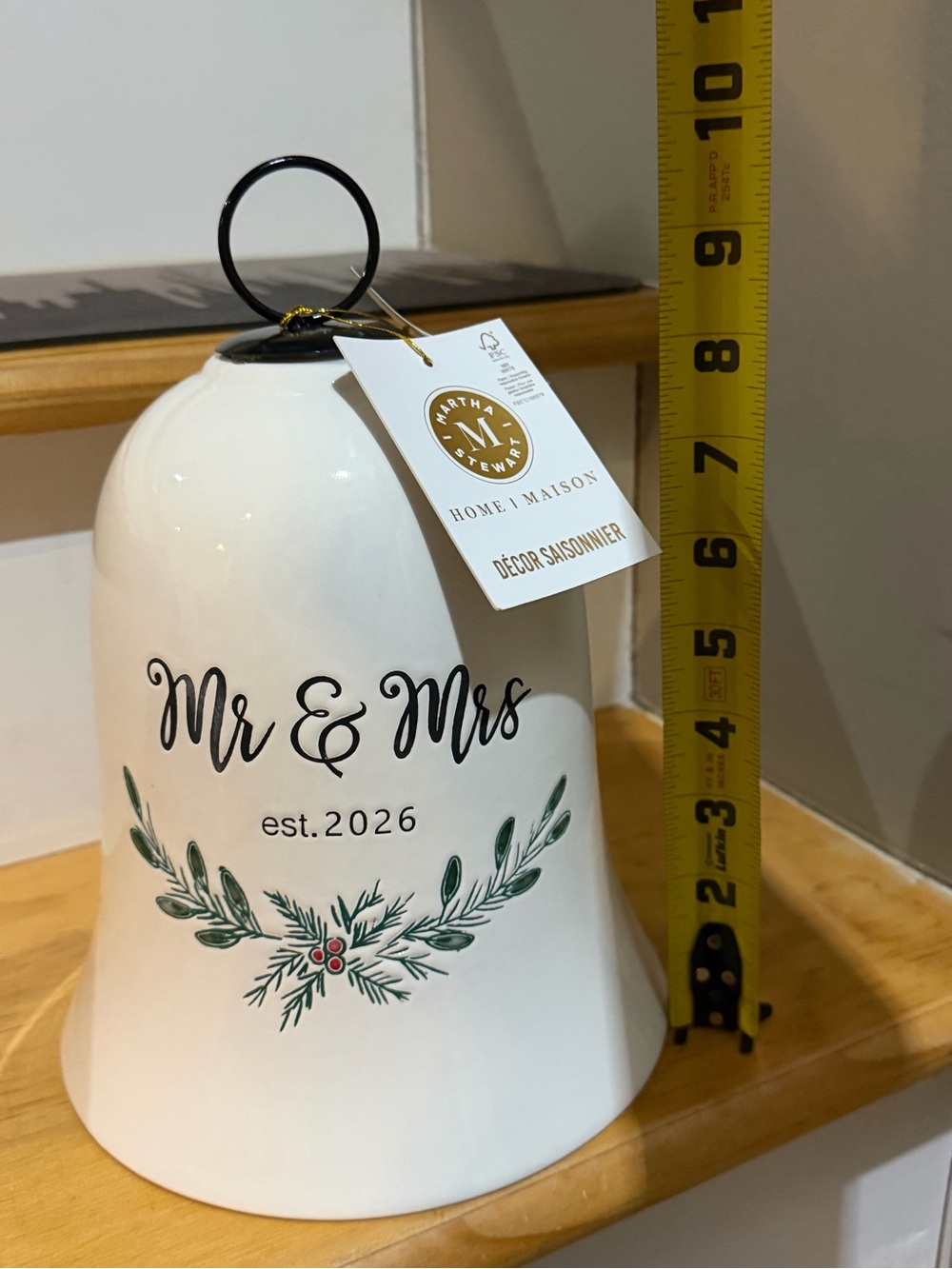 Martha Stewart Mr. & Mrs 2026 Ceramic Christmas Bell Ornament New